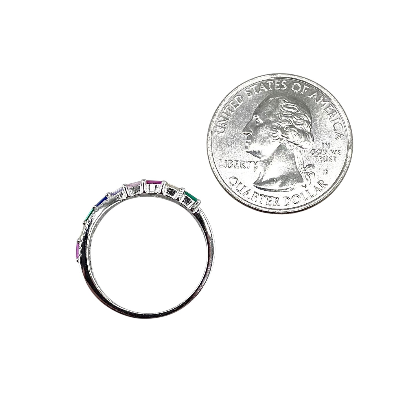 CZ Multi Color Stone Row Ring Sterling Silver