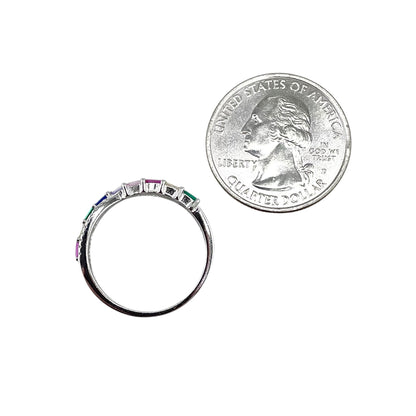 CZ Multi Color Stone Row Ring Sterling Silver