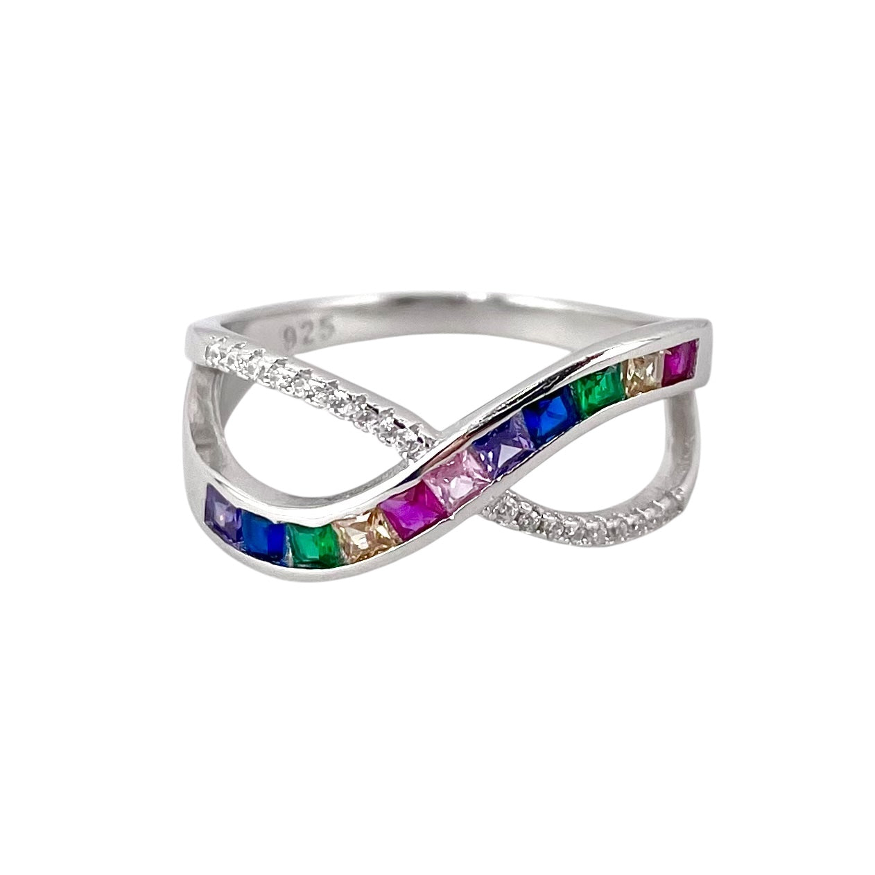 CZ Multi Color Stone Weave Ring Sterling Silver