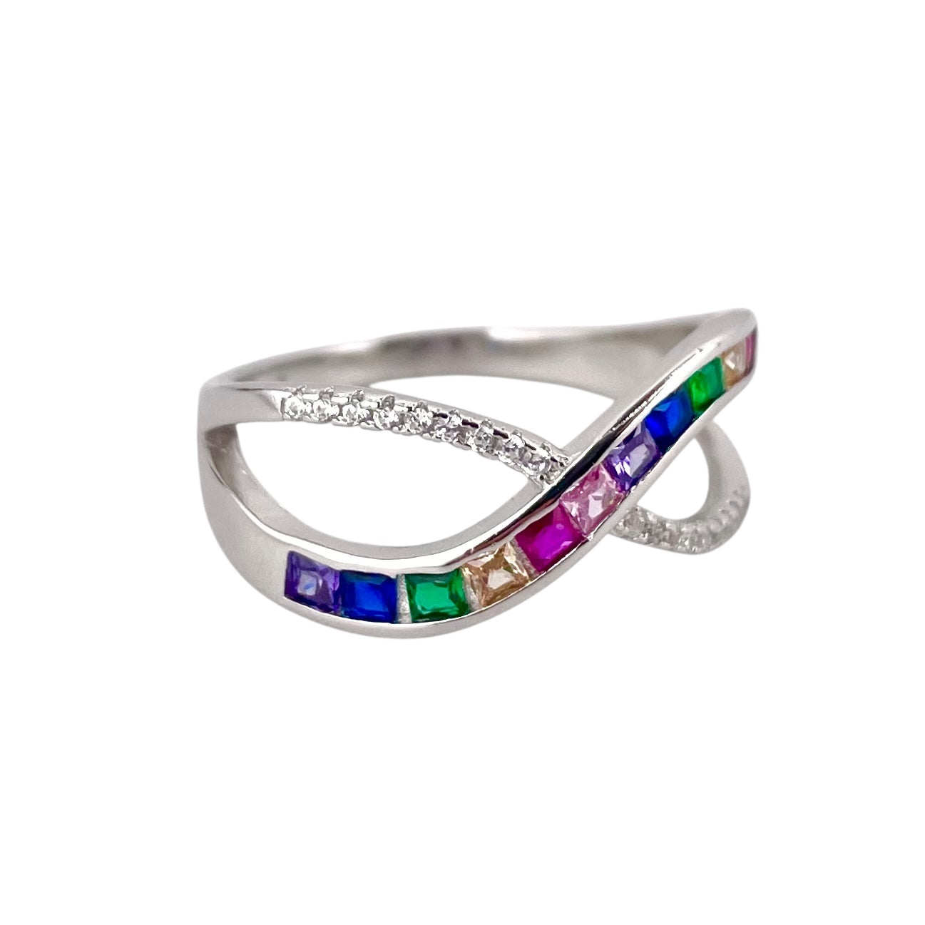 CZ Multi Color Stone Weave Ring Sterling Silver