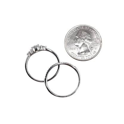 CZ Round Stone Bridal Set Band Ring Sterling Silver