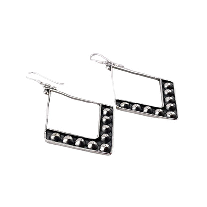 Sterling Silver Dotted Bead Dangle Earrings