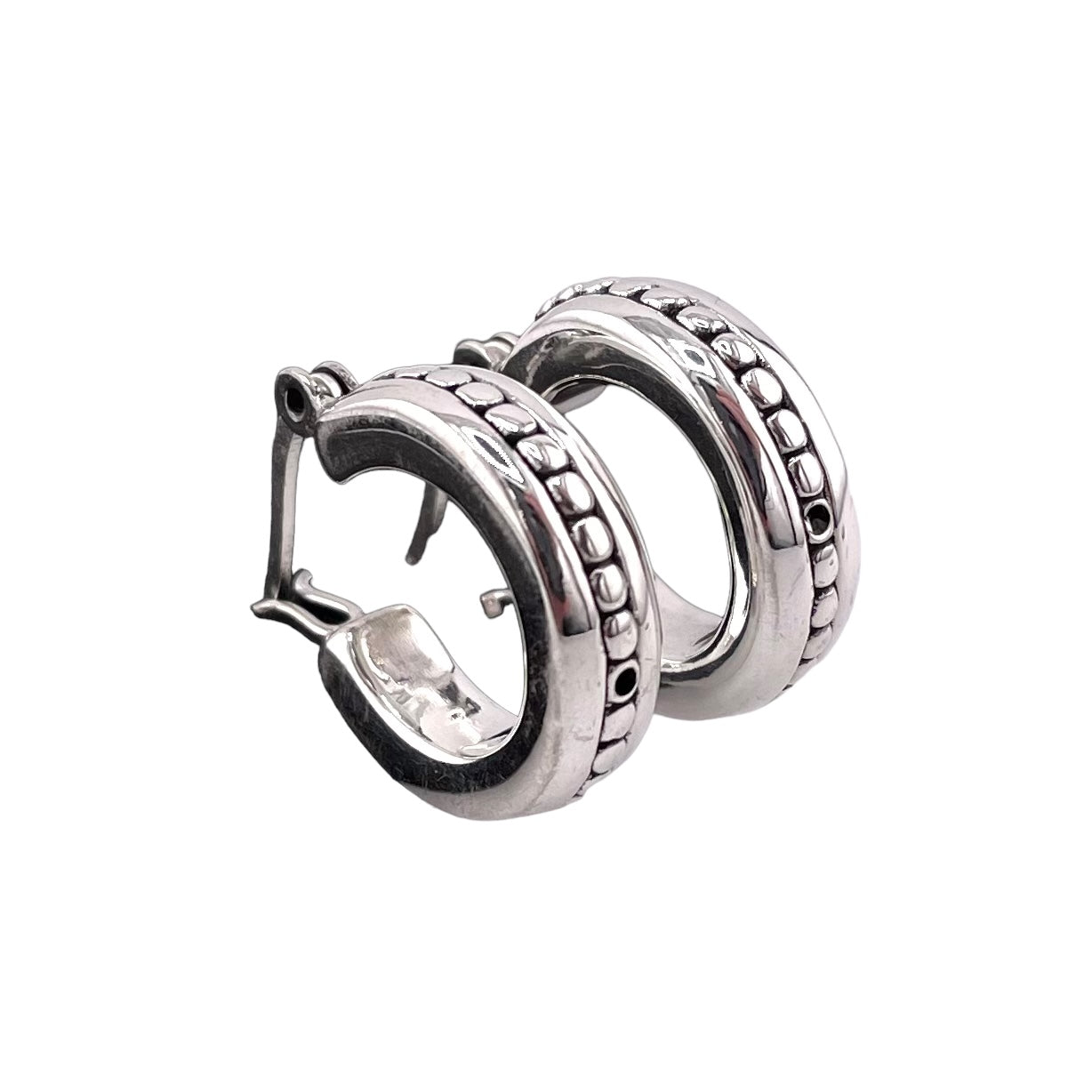 Horseshoe Ball Dot Hoop Earrings Sterling Silver