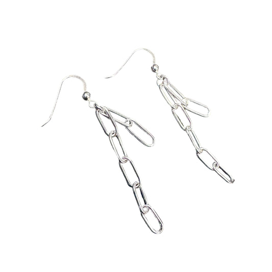 Paper Clip 2 Strand Dangle Earrings Sterling Silver