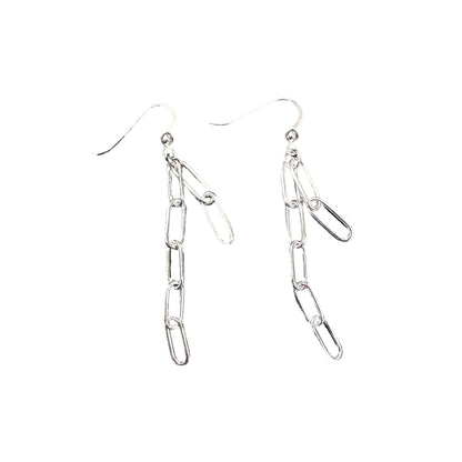 Paper Clip 2 Strand Dangle Earrings Sterling Silver