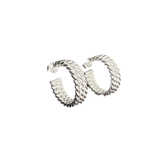 3-Row Rope Twist Hoop Earrings Sterling Silver