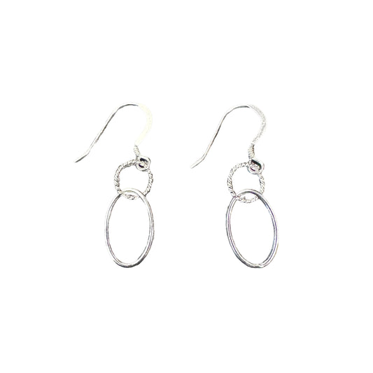 Round & Oval Link Dangle Earrings Sterling Silver