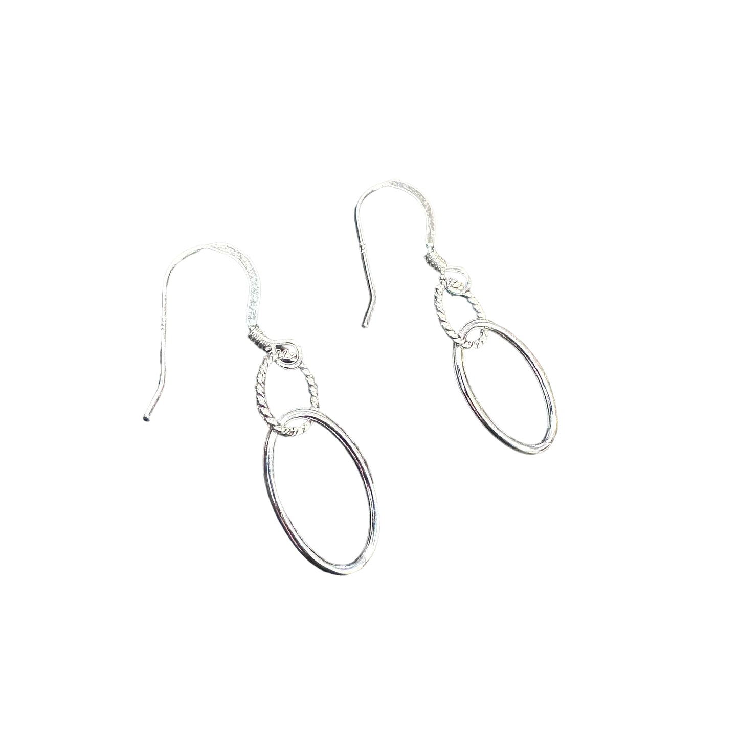 Round & Oval Link Dangle Earrings Sterling Silver