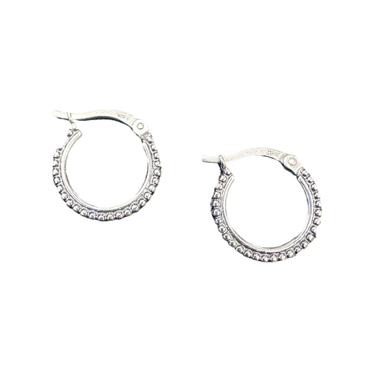 Dotted Bead Hinged Hoop Earrings Sterling Silver