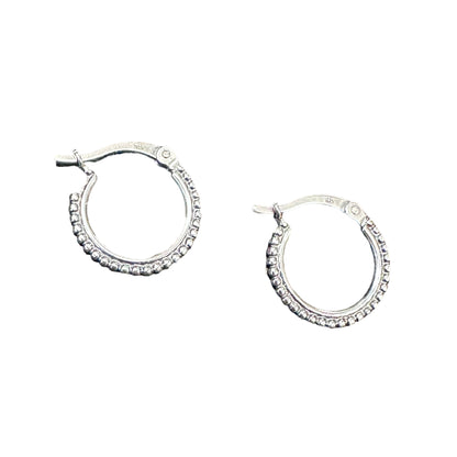 Dotted Bead Hinged Hoop Earrings Sterling Silver