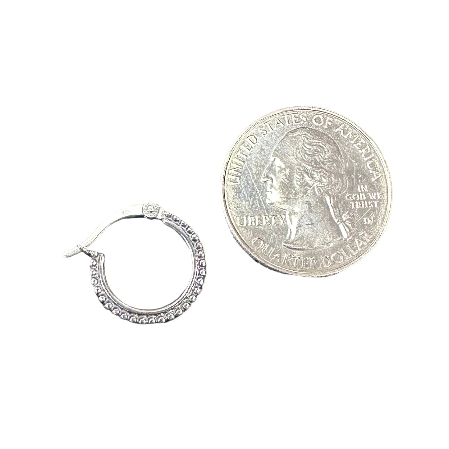 Dotted Bead Hinged Hoop Earrings Sterling Silver