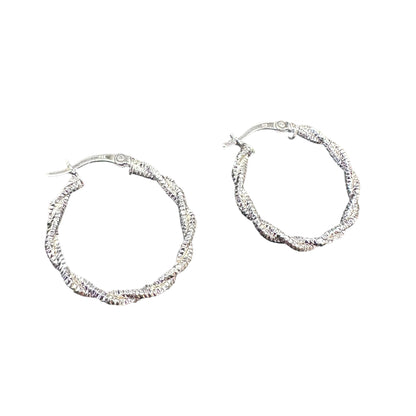 Fancy Rope Twist Hinged Hoop Earrings Sterling Silver