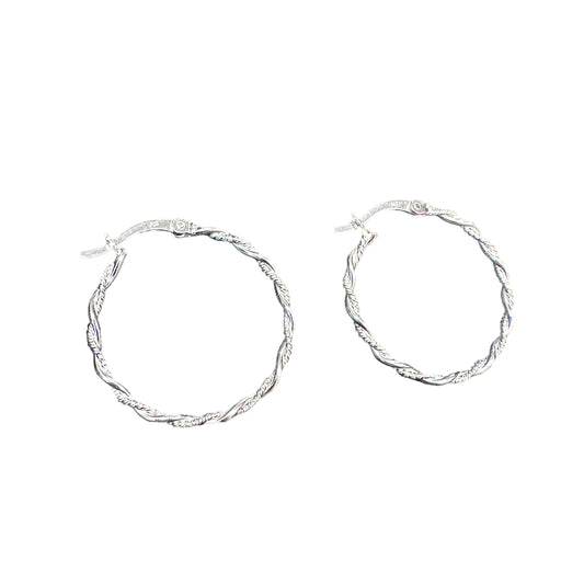 Fancy Braided Rope Hinged Hoop Earrings Sterling Silver