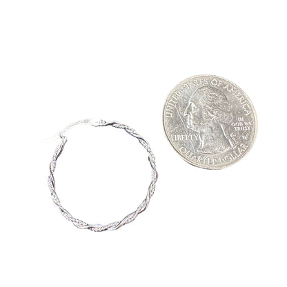 Fancy Braided Rope Hinged Hoop Earrings Sterling Silver