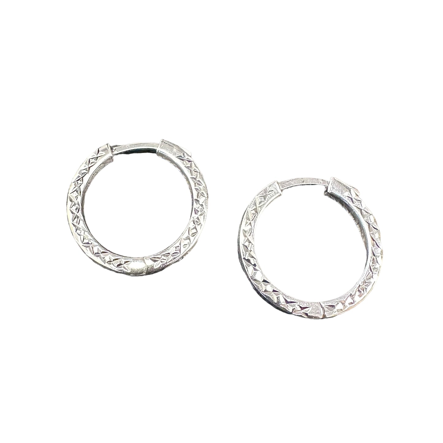 Fancy Stamped Hinged Hoop Earrings Sterling Silver