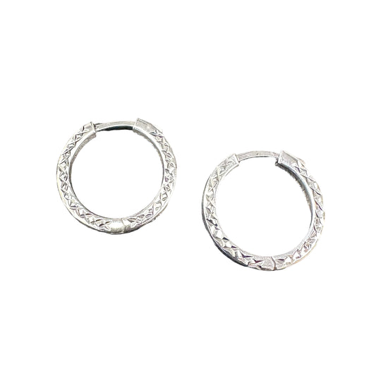 Fancy Stamped Hinged Hoop Earrings Sterling Silver