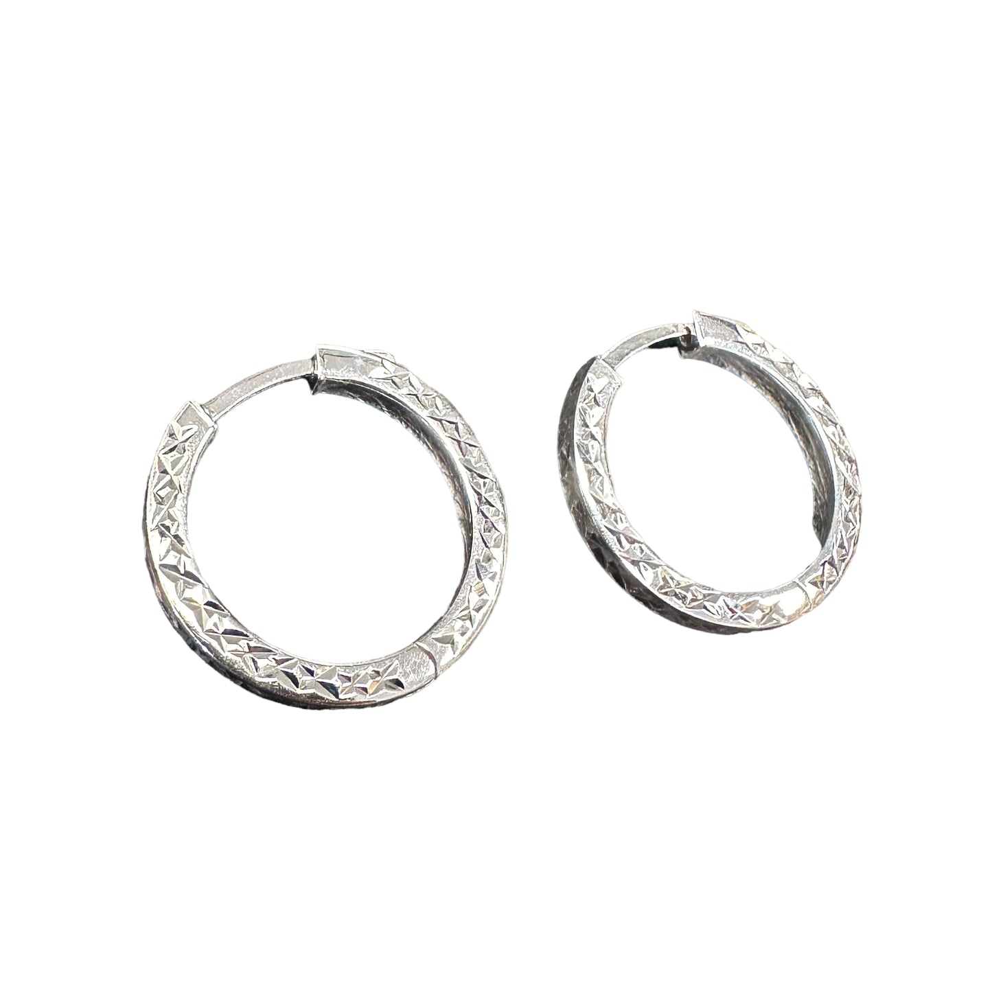 Fancy Stamped Hinged Hoop Earrings Sterling Silver