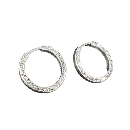 Fancy Stamped Hinged Hoop Earrings Sterling Silver