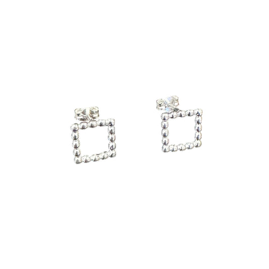 Beaded Square Post Earrings Sterling Silver