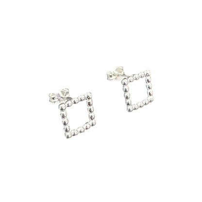 Beaded Square Post Earrings Sterling Silver