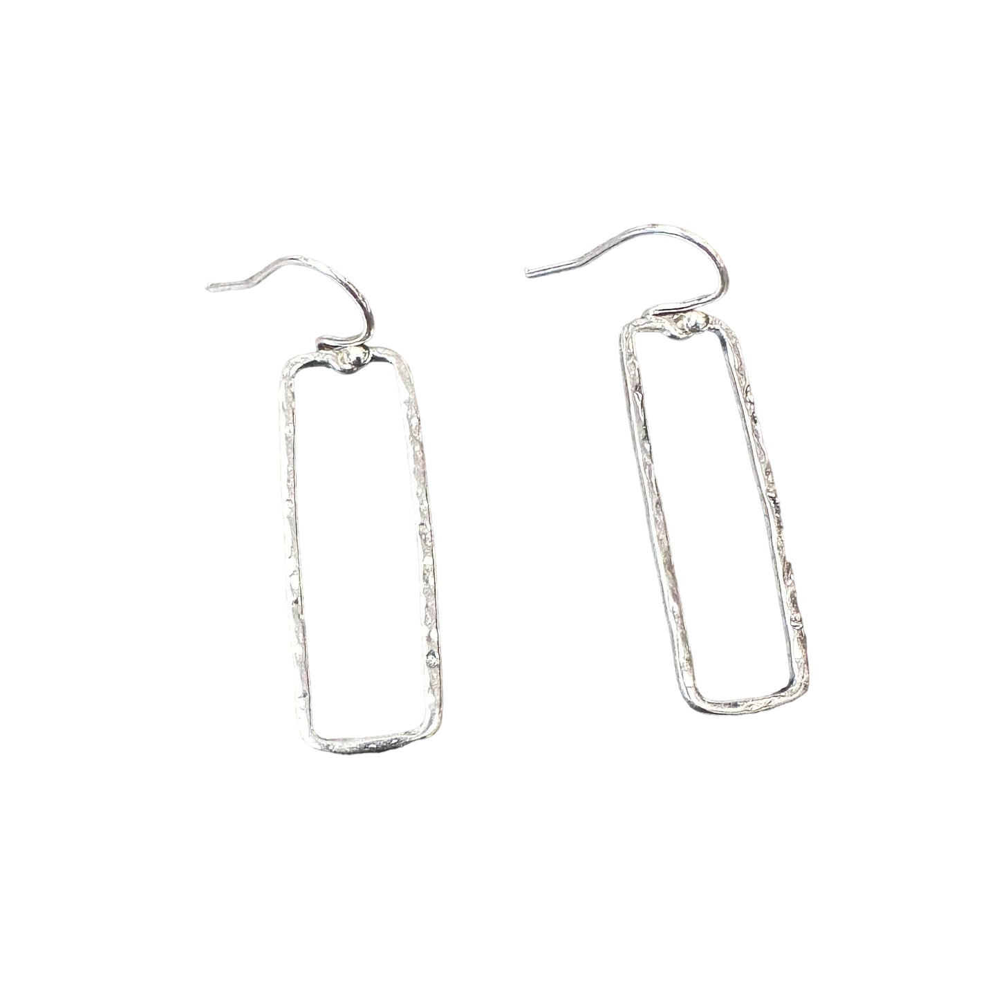 Hammered Rectangle Dangle Earrings Sterling Silver