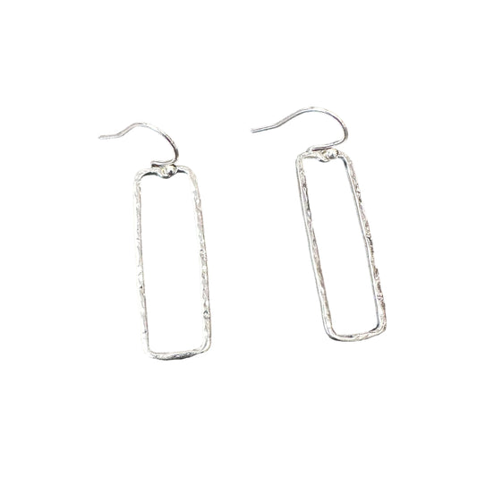 Hammered Rectangle Dangle Earrings Sterling Silver