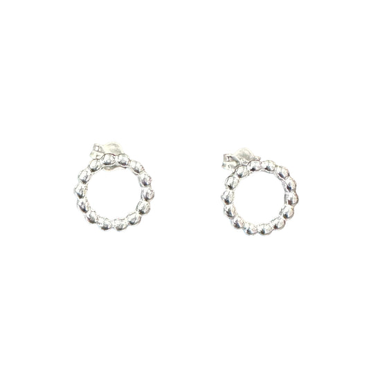 Beaded Circle Post Earrings Sterling Silver