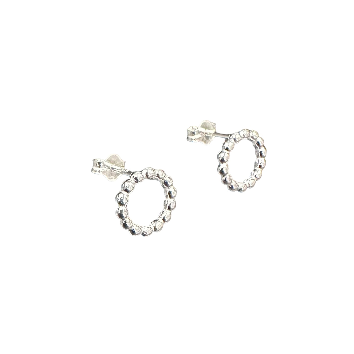 Beaded Circle Post Earrings Sterling Silver