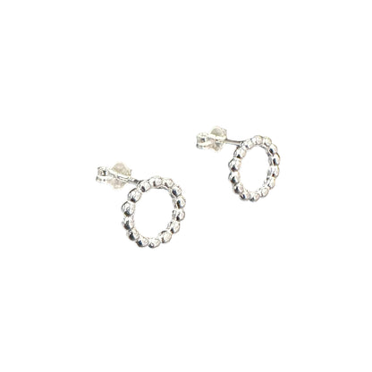 Beaded Circle Post Earrings Sterling Silver