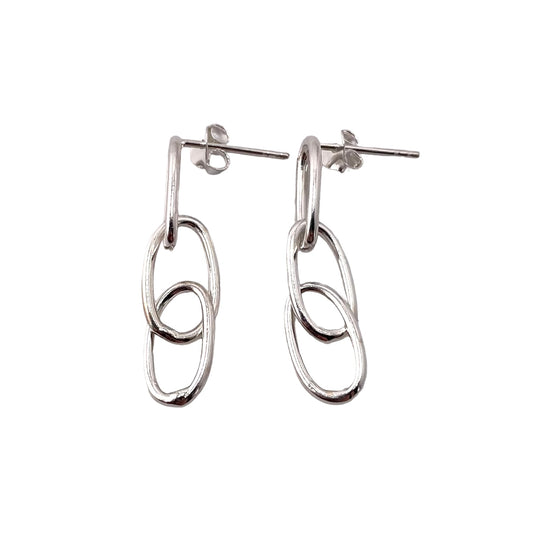 Oval Link Post Earrings Sterling Silver