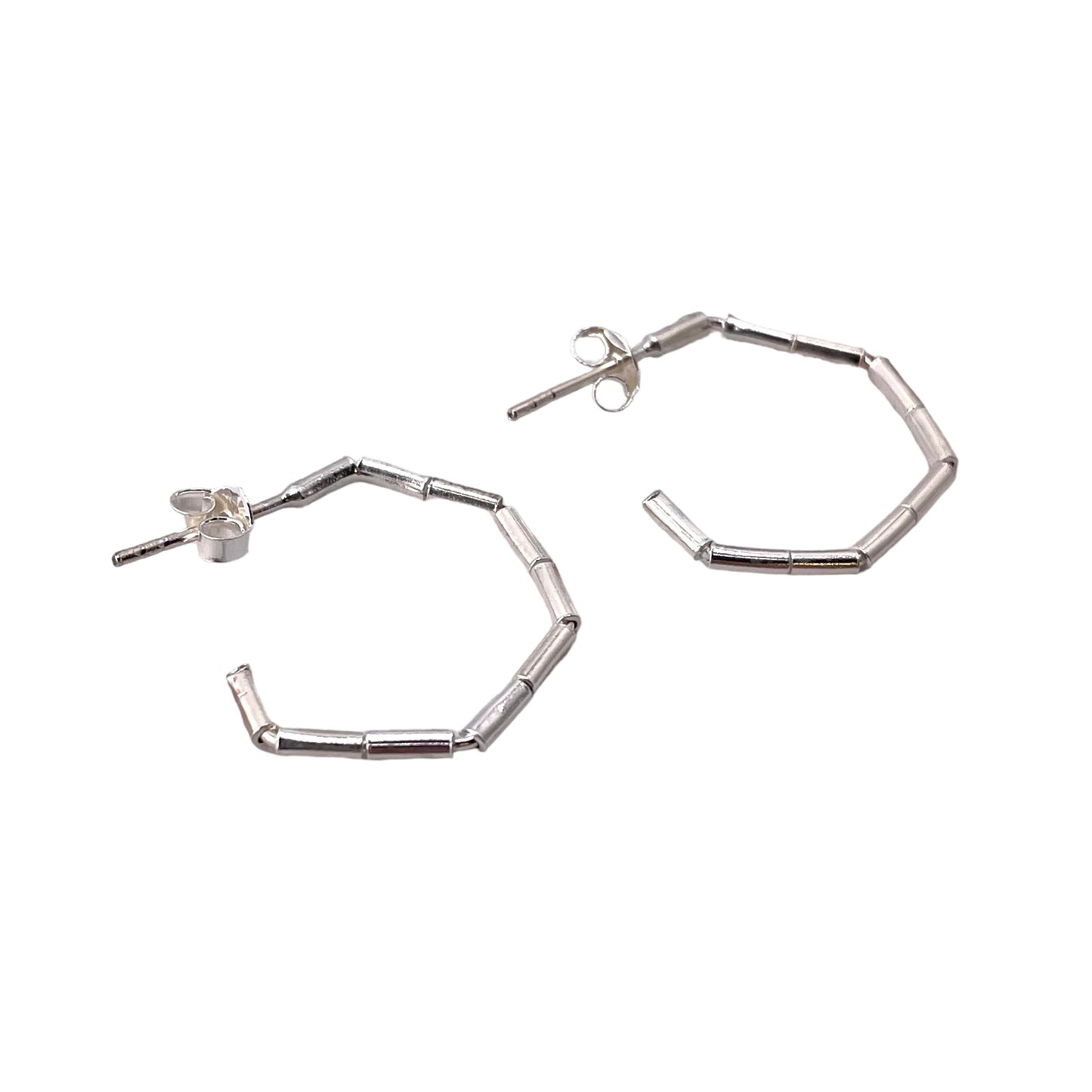 Geometric Open Hoop Earrings Sterling Silver