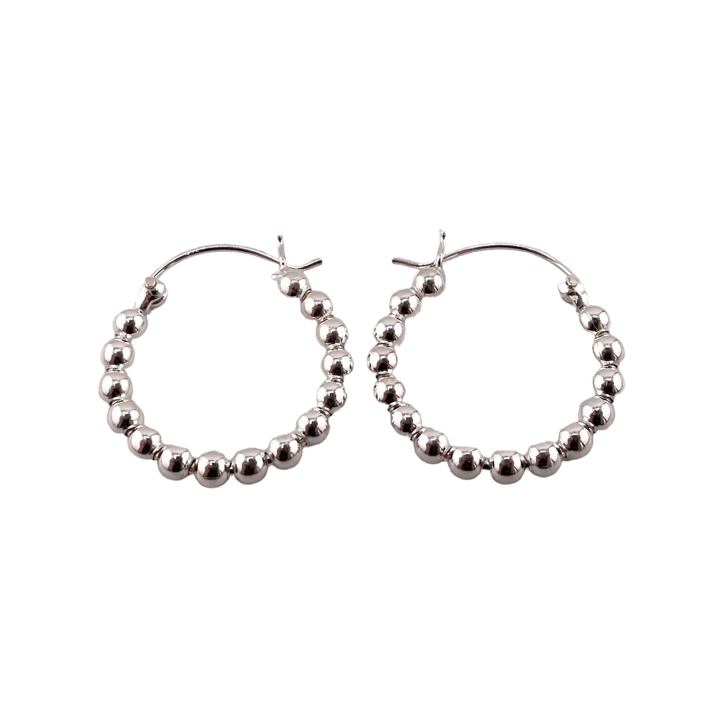 Ball Bead Hinged Hoop Earrings Sterling Silver