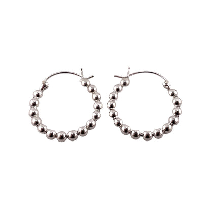 Ball Bead Hinged Hoop Earrings Sterling Silver