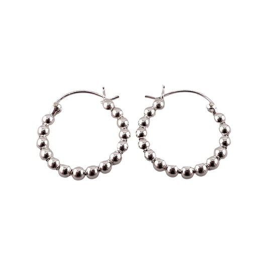 Ball Bead Hinged Hoop Earrings Sterling Silver