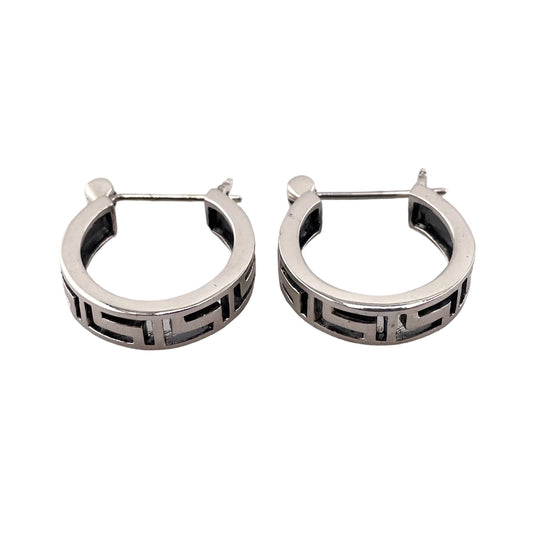 Greek Key Hinged Hoop Earrings Sterling Silver