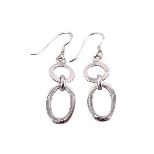 Oval Circle Link Earrings Sterling Silver