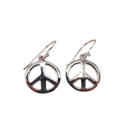 Peace Sign Dangle Earrings Sterling Silver