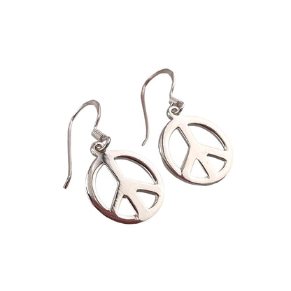 Peace Sign Dangle Earrings Sterling Silver
