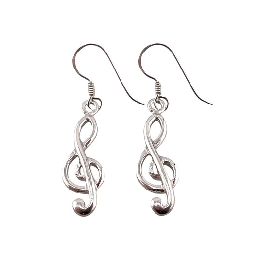 Music Note Dangle Earrings Sterling Silver