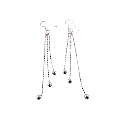 Diamond Cut Bead Dangle Earrings Sterling Silver