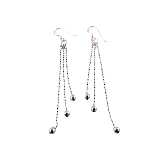 Diamond Cut Bead Dangle Earrings Sterling Silver