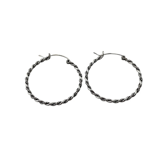 Rope Twist 35mm Hinged Hoop Earrings Sterling Silver