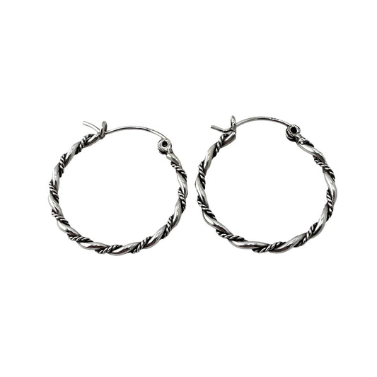 Rope Twist 25mm Hinged Hoop Earrings Sterling Silver