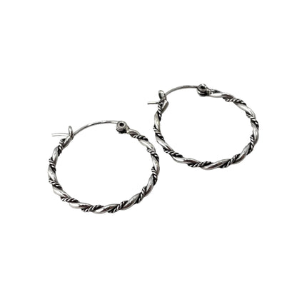 Rope Twist 25mm Hinged Hoop Earrings Sterling Silver