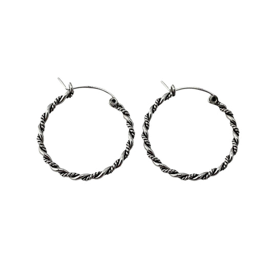 Rope Twist 30mm Hinged Hoop Earrings Sterling Silver