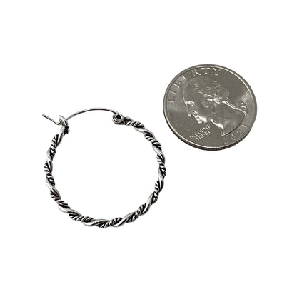 Rope Twist 30mm Hinged Hoop Earrings Sterling Silver