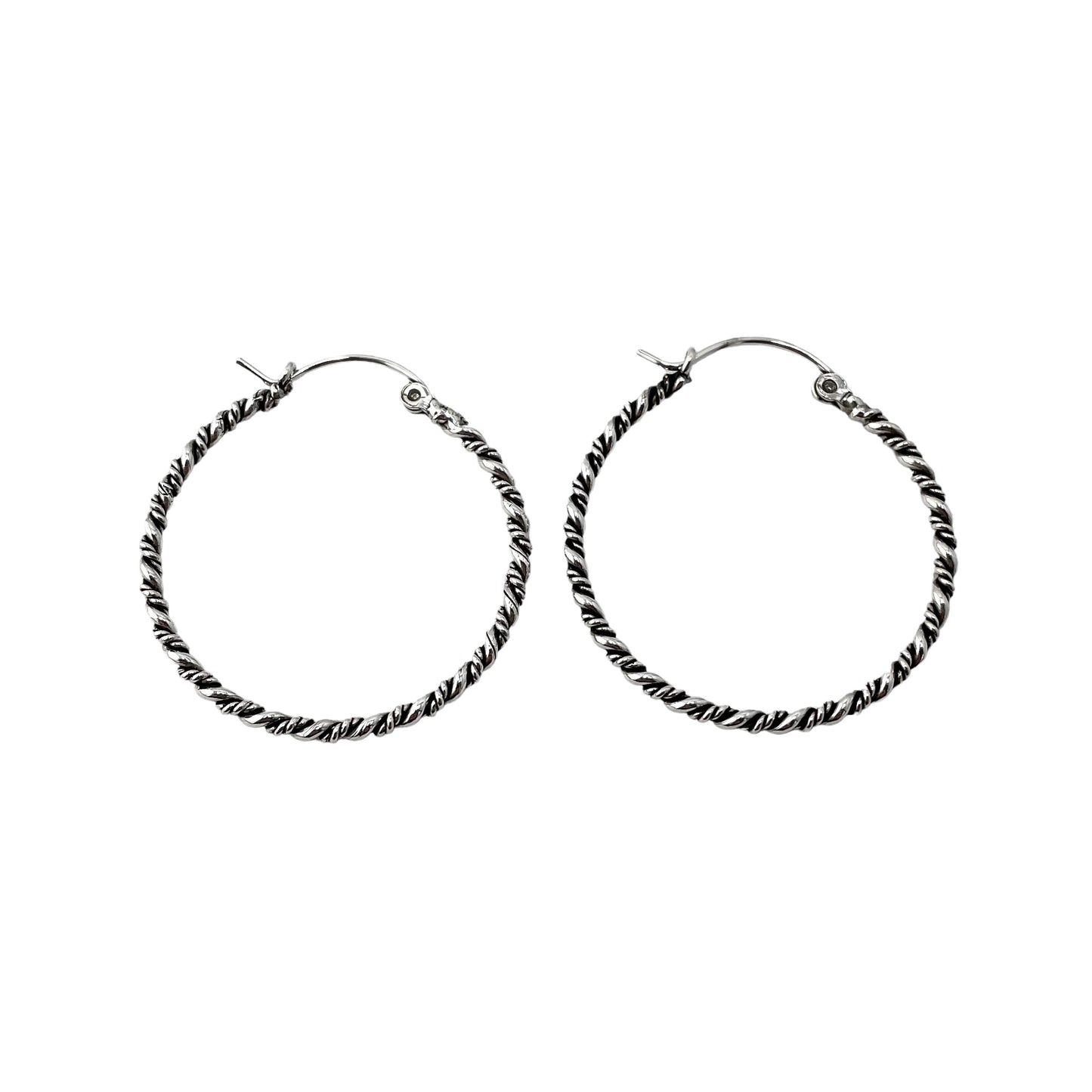 Rope Twist 35mm Hinged Hoop Earrings Sterling Silver