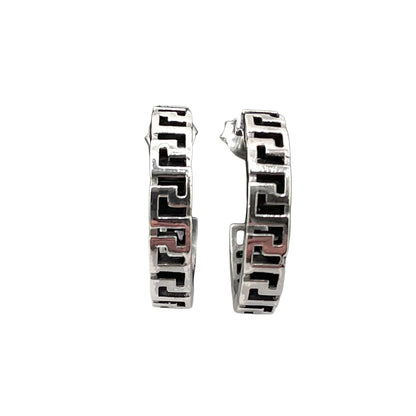 Greek Key Open Hoop Earrings Sterling Silver