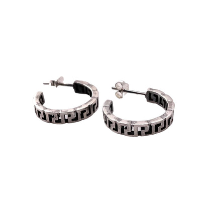 Greek Key Open Hoop Earrings Sterling Silver