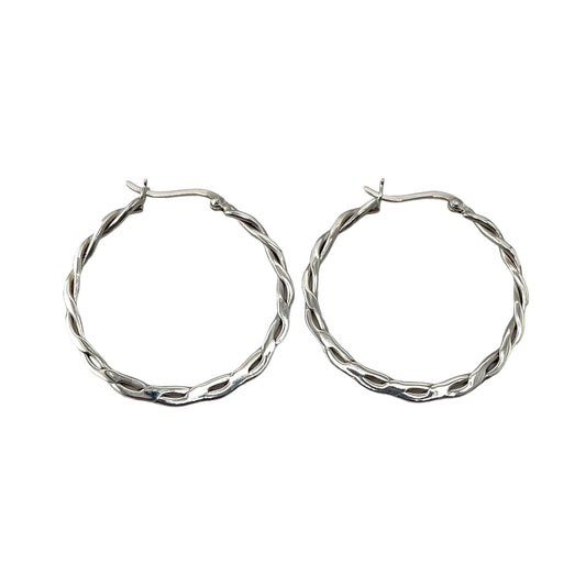 Flat Braid 40mm Hinged Hoop Earrings Sterling Silver